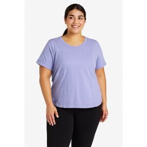 Demin & Co jersey scoop neck top with curved hem color periwinkle size large NWT